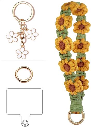 2Pcs Macrame Wristlet Keychain Handmade Weave Crochet Keychains Wrist Lanyard Bohemian Keyring for Women Girl Fresh in Saudi Arabia