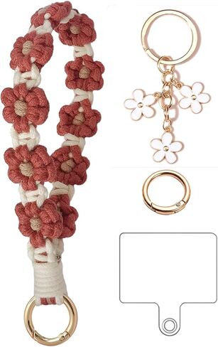 2Pcs Macrame Wristlet Keychain Handmade Weave Crochet Keychains Wrist Lanyard Bohemian Keyring for Women Girl Fresh in Saudi Arabia