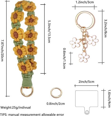 2Pcs Macrame Wristlet Keychain Handmade Weave Crochet Keychains Wrist Lanyard Bohemian Keyring for Women Girl Fresh in Saudi Arabia