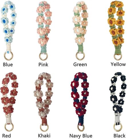 2Pcs Macrame Wristlet Keychain Handmade Weave Crochet Keychains Wrist Lanyard Bohemian Keyring for Women Girl Fresh in Saudi Arabia