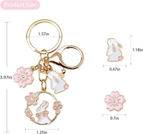 2 قطعة سلسلة مفاتيح رائعة على شكل أرنب لطيف على شكل أرنب سلسلة مفاتيح معدنية على شكل قطرة زيت مع زهر أرنب وزهر الكرز لحقيبة الظهر/سلسلة المفاتيح/المحفظة/المحفظة in Kuwait
