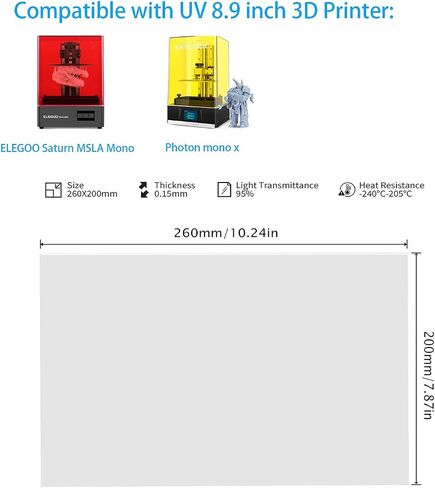 فيلم FEP بسُمك 200 × 140 مم 0.15 مم لطابعة ELEGOO Mars/ANYCUBIC Photon/Photon S LCD SLA DLP ثلاثية الأبعاد - 5 عبوات in Saudi Arabia