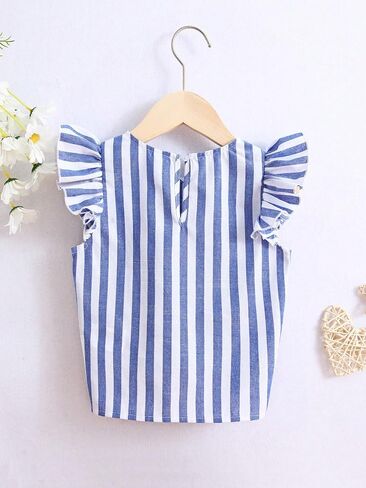 Verdusa Toddler Girl's Striped Ruffle Trim Cap Sleeve Summer Tops Blouse in Saudi Arabia