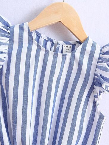 Verdusa Toddler Girl's Striped Ruffle Trim Cap Sleeve Summer Tops Blouse in Saudi Arabia