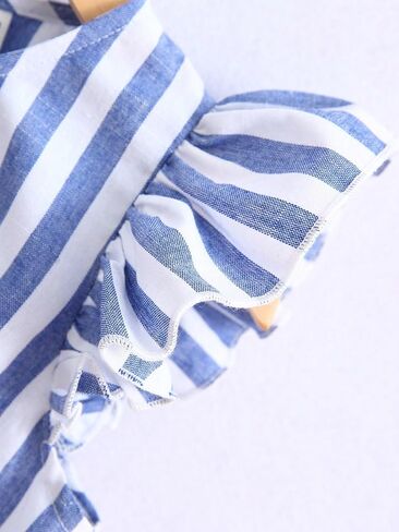 Verdusa Toddler Girl's Striped Ruffle Trim Cap Sleeve Summer Tops Blouse in Saudi Arabia
