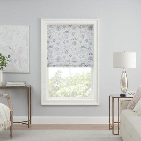 Waverly Annisa Jacobean Floral 100% ظل روماني معتم، بدون أسلاك وتقليل الضوضاء ظل النافذة للخصوصية، معالجات النوافذ الحرارية لفوائد توفير الطاقة، 81.28 سم عرضًا × 167.66 سم طولاً، أزرق in Saudi Arabia