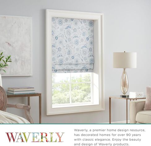 Waverly Annisa Jacobean Floral 100% ظل روماني معتم، بدون أسلاك وتقليل الضوضاء ظل النافذة للخصوصية، معالجات النوافذ الحرارية لفوائد توفير الطاقة، 81.28 سم عرضًا × 167.66 سم طولاً، أزرق in Saudi Arabia