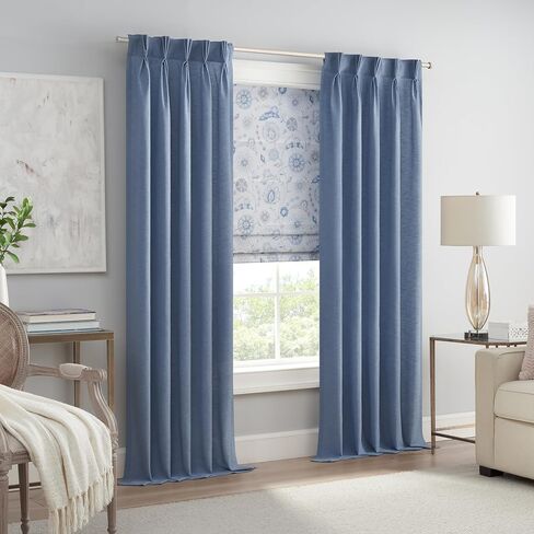 Waverly Annisa Jacobean Floral 100% ظل روماني معتم، بدون أسلاك وتقليل الضوضاء ظل النافذة للخصوصية، معالجات النوافذ الحرارية لفوائد توفير الطاقة، 81.28 سم عرضًا × 167.66 سم طولاً، أزرق in Saudi Arabia