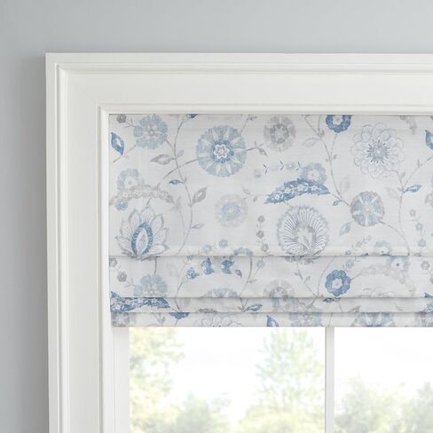 Waverly Annisa Jacobean Floral 100% ظل روماني معتم، بدون أسلاك وتقليل الضوضاء ظل النافذة للخصوصية، معالجات النوافذ الحرارية لفوائد توفير الطاقة، 81.28 سم عرضًا × 167.66 سم طولاً، أزرق in Saudi Arabia