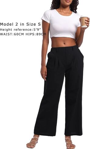 Women's Linen Pants Elastic High Waist Wide Leg Palazzo Pants Casual Flowy Trousers Vacation Outfits with Pockets in Saudi Arabia