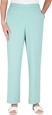 بنطال Alfred Dunner النسائي ذو المقاس الكبير من نسيج التويل متوسط ​​الارتفاع وساق مستقيمة وطول قصير in Kuwait