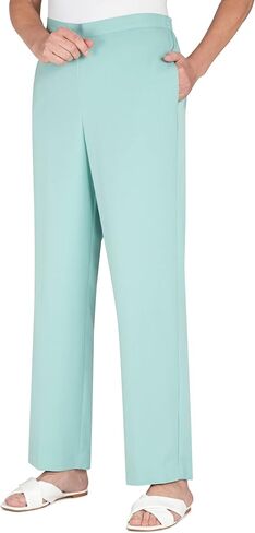 بنطال Alfred Dunner النسائي ذو المقاس الكبير من نسيج التويل متوسط ​​الارتفاع وساق مستقيمة وطول قصير in Kuwait