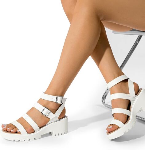 صنادل نسائية من DREAM PAIRS بكعب عريض، مريحة بأشرطة أنيقة كاجوال صيفية بكعب مكتنز - أحذية صيفية للسيدات بإبزيم لطيف in Saudi Arabia