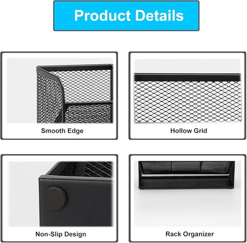 منظم أقلام رصاص مكتبي شبكي، حامل أقلام رصاص، مجموعة منظم سطح المكتب للمكتب - 9 مقصورات مع رف تخزين - حامل أقلام علامات لمستلزمات الأعمال الفنية المنزلية والمكتبية - أسود in Kuwait