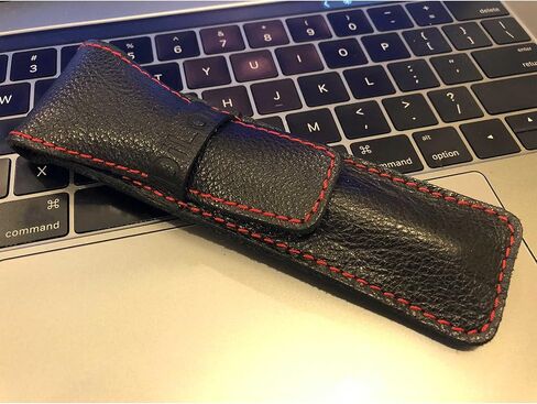 حافظة أقلام من الجلد الطبيعي المحبب بالكامل وحقيبة لحمل القلم باللون الأسود in Kuwait