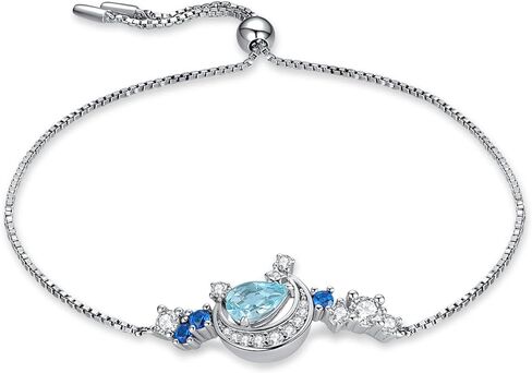 JewelryPalace Moon Star 2.2ct الكمثرى قطع حقيقية السماء الزرقاء توباز خلق الياقوت قابل للتعديل رابط بولو سوار للنساء، 14K الذهب مطلي 925 سوار الفضة الاسترليني لها، مجموعات المجوهرات الأحجار الكريمة in Kuwait