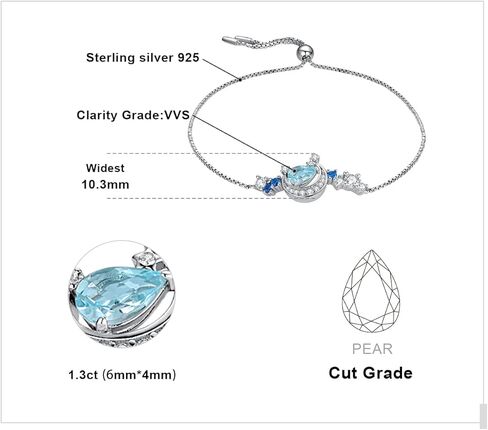 JewelryPalace Moon Star 2.2ct الكمثرى قطع حقيقية السماء الزرقاء توباز خلق الياقوت قابل للتعديل رابط بولو سوار للنساء، 14K الذهب مطلي 925 سوار الفضة الاسترليني لها، مجموعات المجوهرات الأحجار الكريمة in Kuwait
