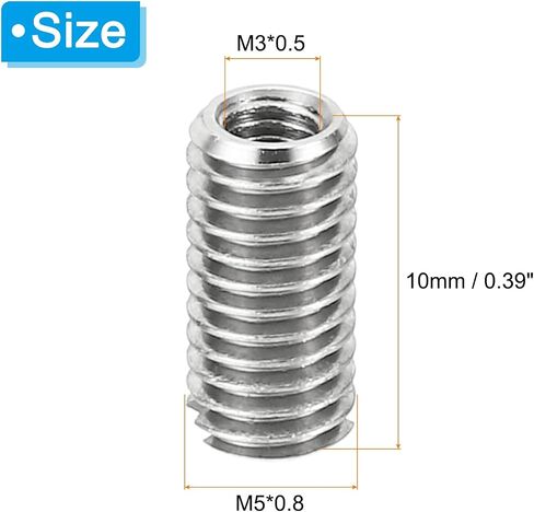 PATIKIL Thread Adapters Sleeve Reducing Nut, 10 Pcs M5*0.8 Male to M3*0.5 Female Repairing Insert Nut Screw Reducer Conversion Stainless Steel Fastener 10mm in Saudi Arabia