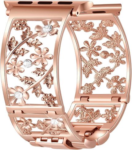 سوار زهري متوافق مع سوار مجوهرات Apple Watch مقاس 38 ملم 40 ملم 41 ملم سلسلة iWatch 9 8 7 SE، سوار كريستال بلينغ معدني مجوف، سوار معصم أنيق للنساء والفتيات (38/40/41 ملم ذهبي وردي) in Saudi Arabia