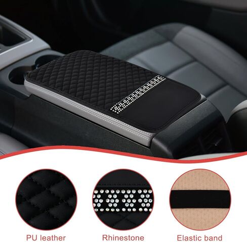 Bling Leather Car Center Console Cover,12.6" x 7.48" Bling Leather Car Armrest Box Cover,Waterproof Car Armrest Seat Box Cover, for Most Car, Vehicles, SUVs, Trucks in Saudi Arabia