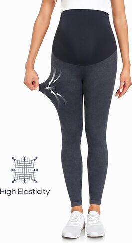 HOFISH Maternity Faux Jeans Leggings Over The Belly Seamless Comfy Stretch Pregnancy Demin Active Pants with Pockets Grey M in Saudi Arabia
