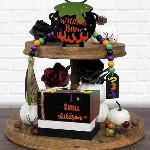 ديكورات الهالوين Hocus Pocus - ديكور صينية ذات طبقات لمشروب الساحرات - مجموعة كتب مزخرفة من I Smell Childen Faux مع حبل من الجوت - ديكورات طاولة ريفية لمستلزمات الحفلات المنزلية in Kuwait