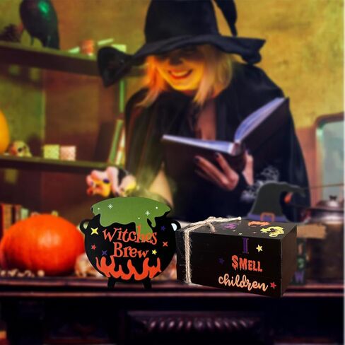 ديكورات الهالوين Hocus Pocus - ديكور صينية ذات طبقات لمشروب الساحرات - مجموعة كتب مزخرفة من I Smell Childen Faux مع حبل من الجوت - ديكورات طاولة ريفية لمستلزمات الحفلات المنزلية in Kuwait