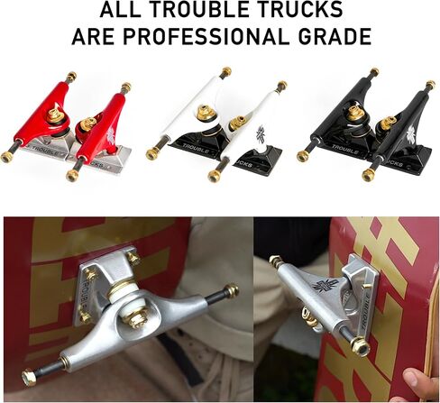 شاحنة تزلج مجوفة من Trouble Trucks - شماعة 139 ملم، محور 8.25 بوصة - فضي/أحمر - مجموعة من 2 (T14) in Kuwait