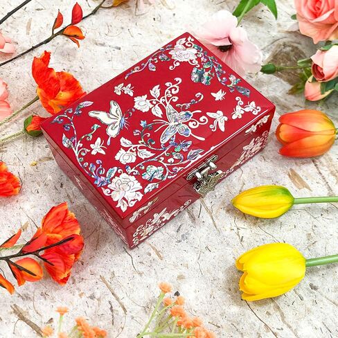Mother of Pearl Jewelry Ring Necklace Mini Trinket Wooden Box - Inlay with Sea Shell Gifts for Women (Emerald) in Saudi Arabia