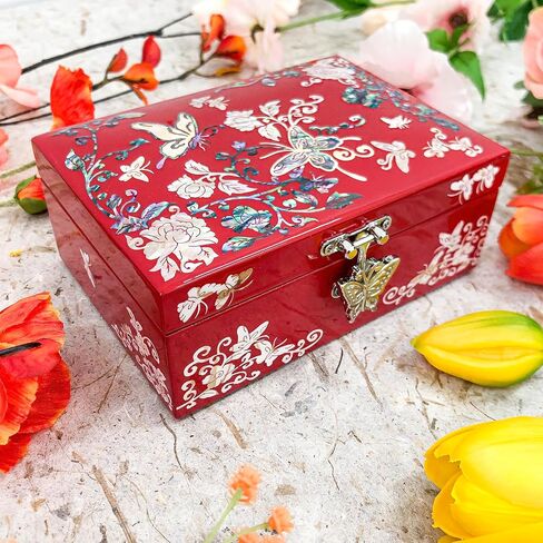Mother of Pearl Jewelry Ring Necklace Mini Trinket Wooden Box - Inlay with Sea Shell Gifts for Women (Emerald) in Saudi Arabia