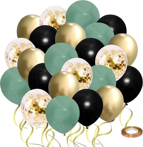 Black Gold Silver party Balloons, 50pcs 12 Inch Metallic Thicker Latex Confetti Balloons with Ribbon for Wedding Birthday Baby Shower Decorations (BlackGoldSilver50pcs) in Saudi Arabia