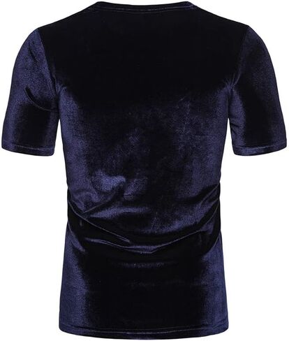 KISSQIQI Mens Shirt Velvet Glossy Short Sleeve Solid Color Fashion T-Shirt in Saudi Arabia