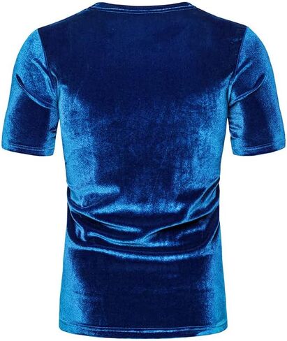 KISSQIQI Mens Shirt Velvet Glossy Short Sleeve Solid Color Fashion T-Shirt in Saudi Arabia