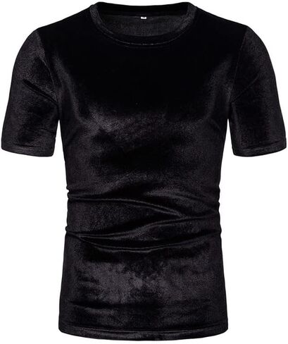 KISSQIQI Mens Shirt Velvet Glossy Short Sleeve Solid Color Fashion T-Shirt in Saudi Arabia