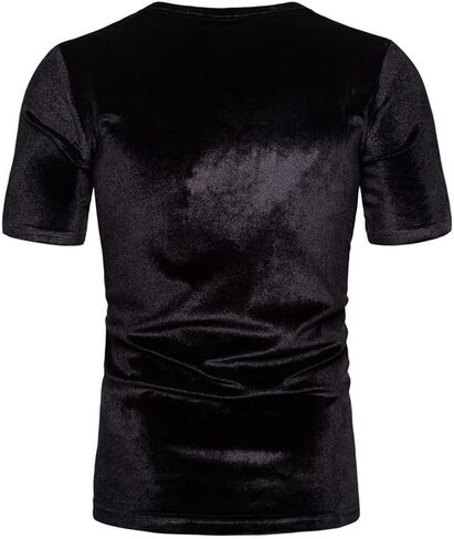 KISSQIQI Mens Shirt Velvet Glossy Short Sleeve Solid Color Fashion T-Shirt in Saudi Arabia