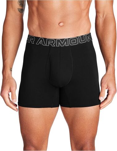 سروال داخلي رجالي من Under Armour مصنوع من القطن عالي الأداء مكون من 3 قطع، درزة داخلية 15.24 سم، راحة طوال اليوم وفائقة النعومة in Kuwait