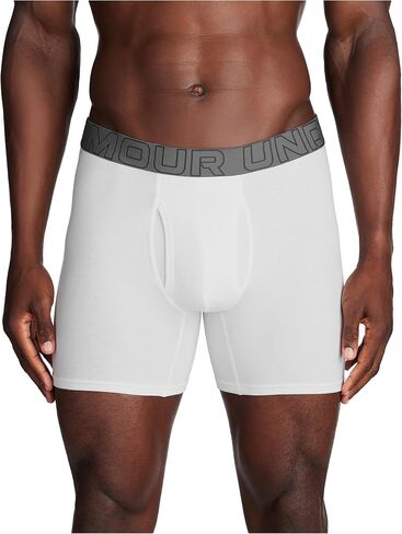سروال داخلي رجالي من Under Armour مصنوع من القطن عالي الأداء مكون من 3 قطع، درزة داخلية 15.24 سم، راحة طوال اليوم وفائقة النعومة in Kuwait