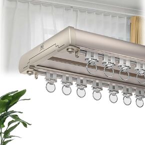 Double Curtain Track Ceiling Mounted, Heavy Duty Aluminum Track Set For Curtains, Silent Sliding Double Rail System For Drapes Living Room Bedroom Room Divider(A1,230cm/7.5ft) in Saudi Arabia