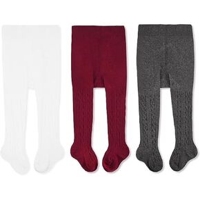 CozyWay Cable Knit Cotton Leggings/Tights for Baby Girls, 3 Pack, White/Pink/Navy Blue, 6-12 Months Old in Saudi Arabia