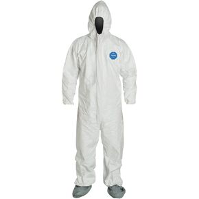Dupont Tyvek 400 TY122S Coverall القابلة للتصرف مع الأصفاد المرنة ، غطاء محرك أقصى وأحذية ، أبيض ، متوسطة ، 25 in Kuwait