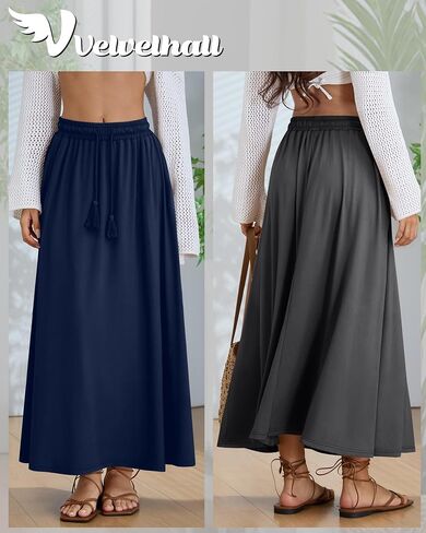 3 Pack Women's Maxi Long Skirts, Ankle Length a Line Elastic High Waist Flowy Boho Casual Skirt with Pockets in Saudi Arabia