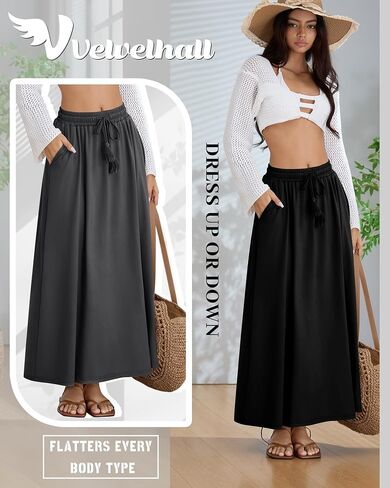 3 Pack Women's Maxi Long Skirts, Ankle Length a Line Elastic High Waist Flowy Boho Casual Skirt with Pockets in Saudi Arabia