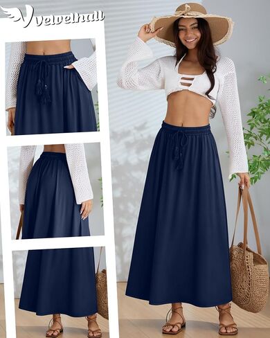 3 Pack Women's Maxi Long Skirts, Ankle Length a Line Elastic High Waist Flowy Boho Casual Skirt with Pockets in Saudi Arabia