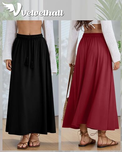 3 Pack Women's Maxi Long Skirts, Ankle Length a Line Elastic High Waist Flowy Boho Casual Skirt with Pockets in Saudi Arabia
