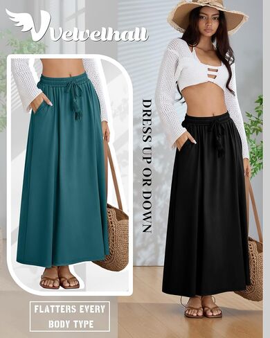 3 Pack Women's Maxi Long Skirts, Ankle Length a Line Elastic High Waist Flowy Boho Casual Skirt with Pockets in Saudi Arabia