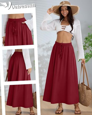 3 Pack Women's Maxi Long Skirts, Ankle Length a Line Elastic High Waist Flowy Boho Casual Skirt with Pockets in Saudi Arabia