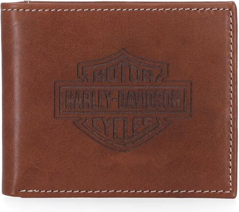 Harley-Davidson Men's Laser Bar & Shield Logo Billfold Leather Wallet - Brown in Saudi Arabia