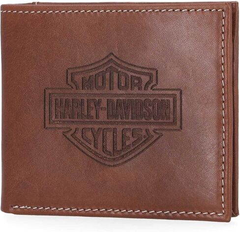 Harley-Davidson Men's Laser Bar & Shield Logo Billfold Leather Wallet - Brown in Saudi Arabia