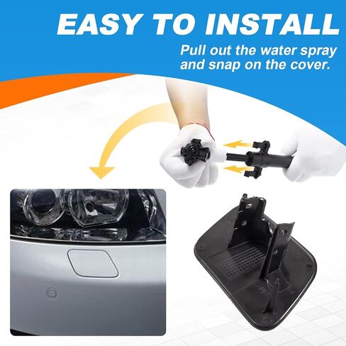 Front Bumper Headlight Washer Nozzle Cover Cap Fit for Audi A4 2002 2003 2004 2005 8E0955275D 8E0955276D (Silver, Right Passenger Side) Xinpinsai in Saudi Arabia