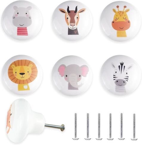 6 Pack 1.5" Ceramics Cute Animals Baby Nursery Room Dresser Drawers Knobs Kids Colorful Cabinet Handle Knobs in Saudi Arabia